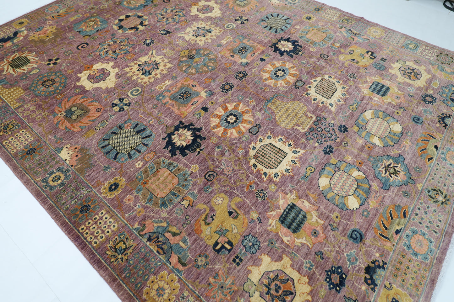 277 x 355 cm | Oriental Floral Pink Area Rug Afghan Hand Knotted Veg Dye Wool carpet