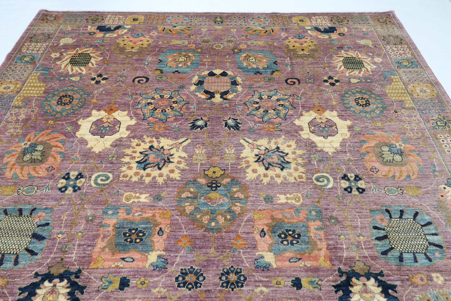 277 x 355 cm | Oriental Floral Pink Area Rug Afghan Hand Knotted Veg Dye Wool carpet