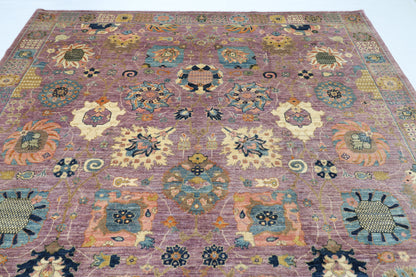 277 x 355 cm | Oriental Floral Pink Area Rug Afghan Hand Knotted Veg Dye Wool carpet