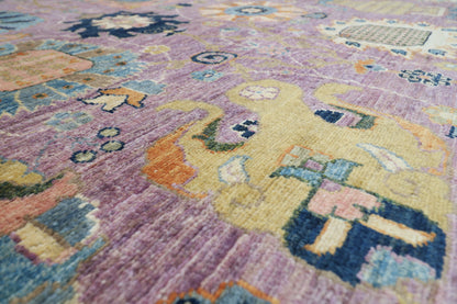 277 x 355 cm | Oriental Floral Pink Area Rug Afghan Hand Knotted Veg Dye Wool carpet
