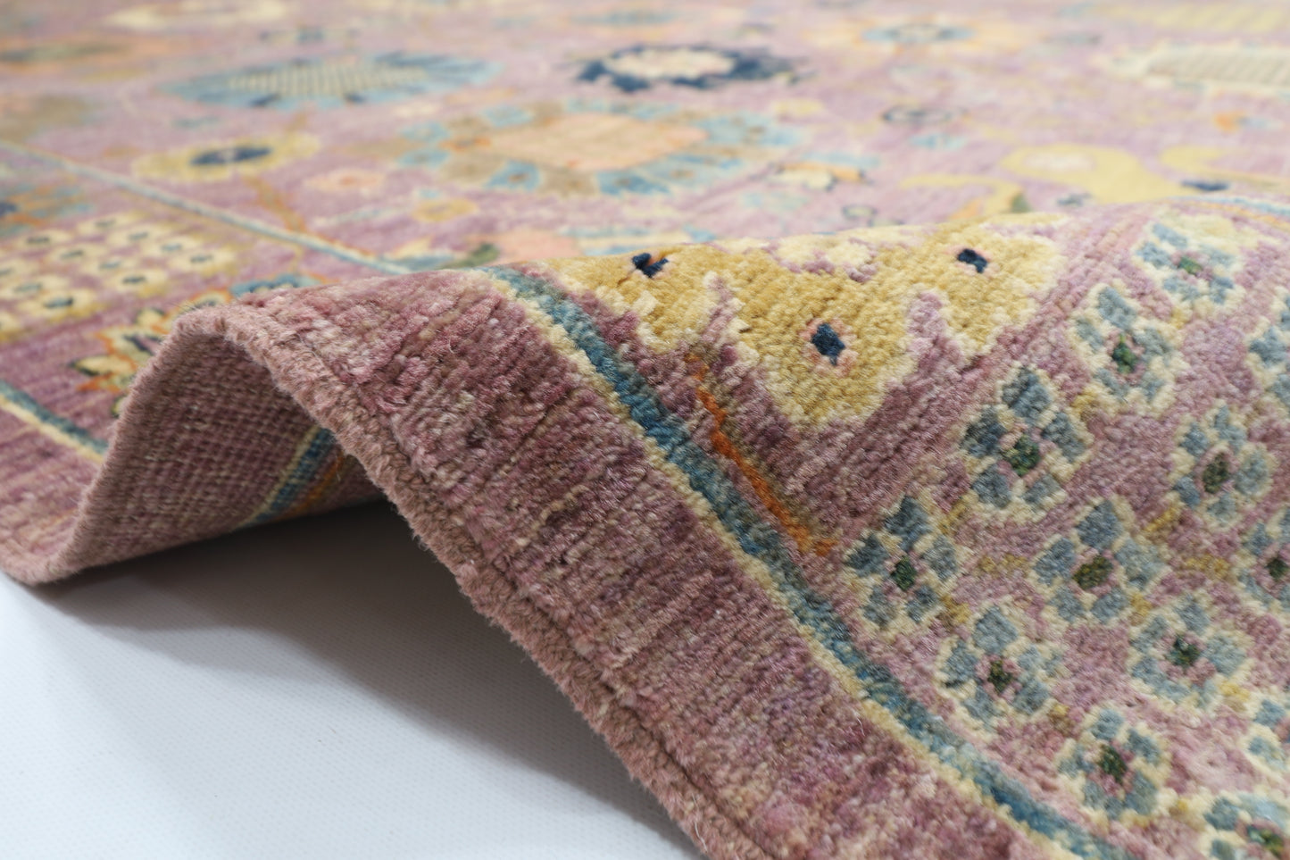 277 x 355 cm | Oriental Floral Pink Area Rug Afghan Hand Knotted Veg Dye Wool carpet