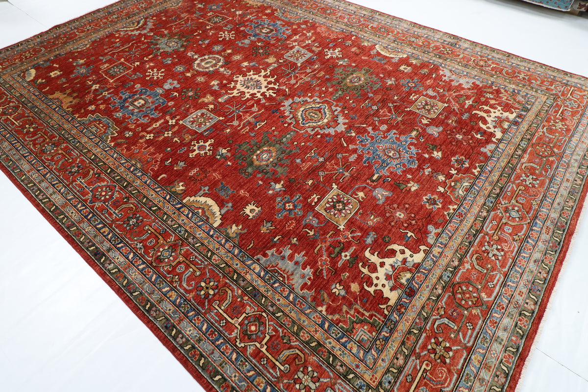 273 x 362 cm | Serapi Orange Design Hand Knotted veg Dye Wool Afghan Carpet