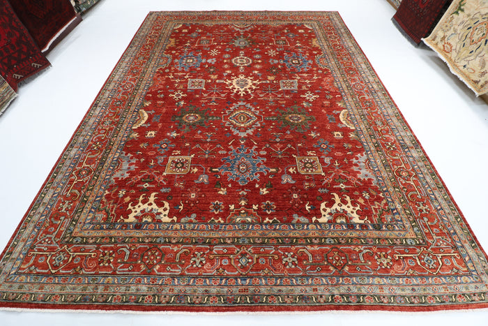 273 x 362 cm | Serapi Orange Design Hand Knotted veg Dye Wool Afghan Carpet