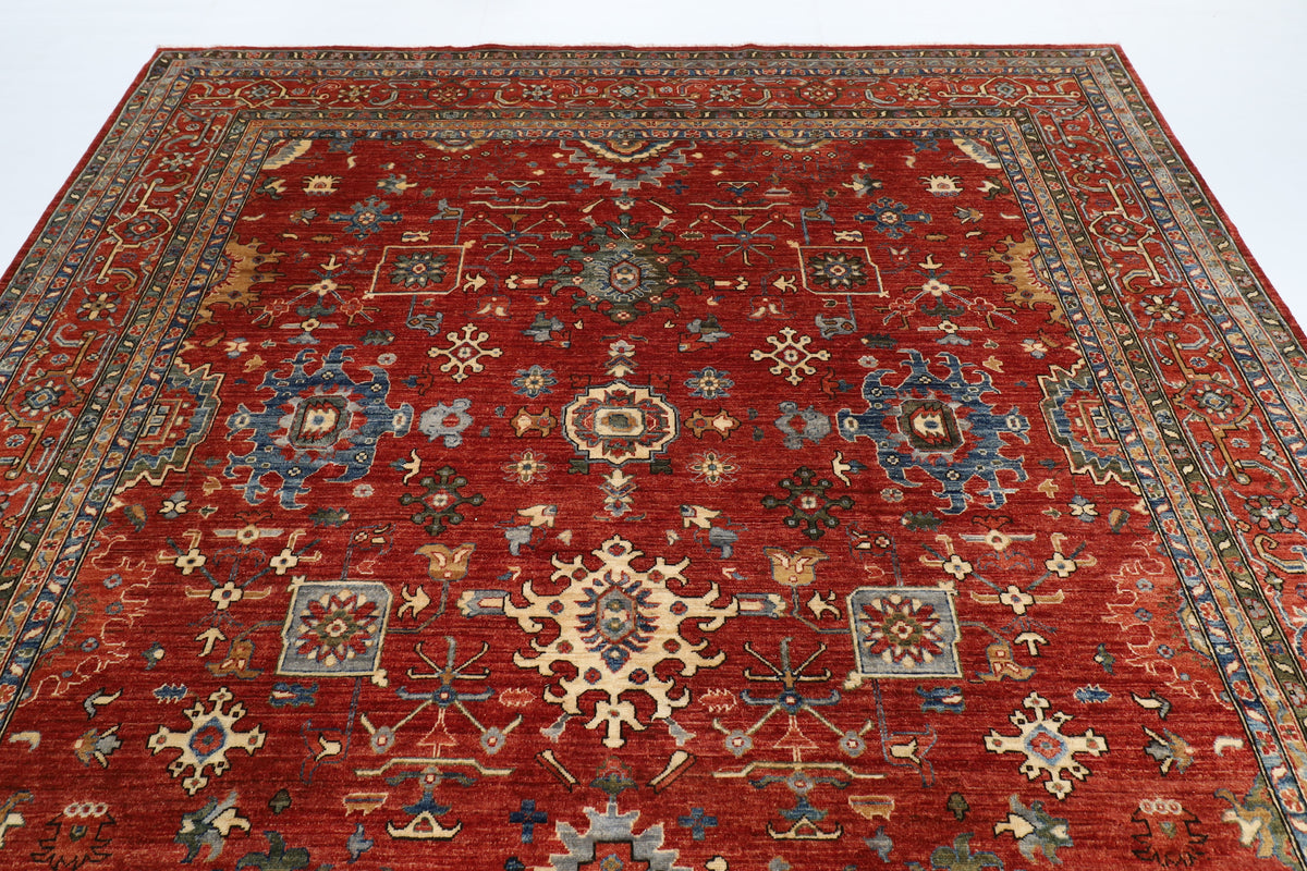 273 x 362 cm | Serapi Orange Design Hand Knotted veg Dye Wool Afghan Carpet