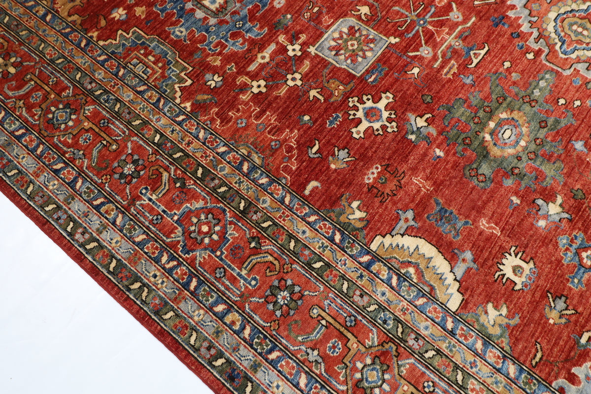 273 x 362 cm | Serapi Orange Design Hand Knotted veg Dye Wool Afghan Carpet
