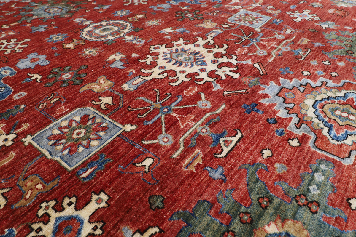 273 x 362 cm | Serapi Orange Design Hand Knotted veg Dye Wool Afghan Carpet