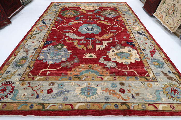 305 x 418 cm | Oushak Red Design Hand Knotted veg Dye Wool Afghan Carpet