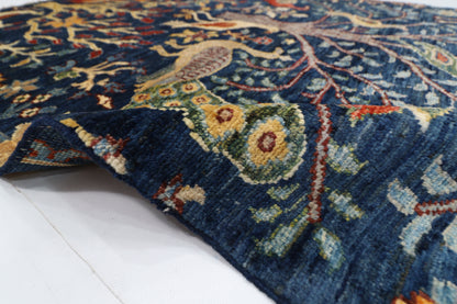 103 x 151 cm | Birds Navy Afghan Tribal Hand Knotted Wool Carpet