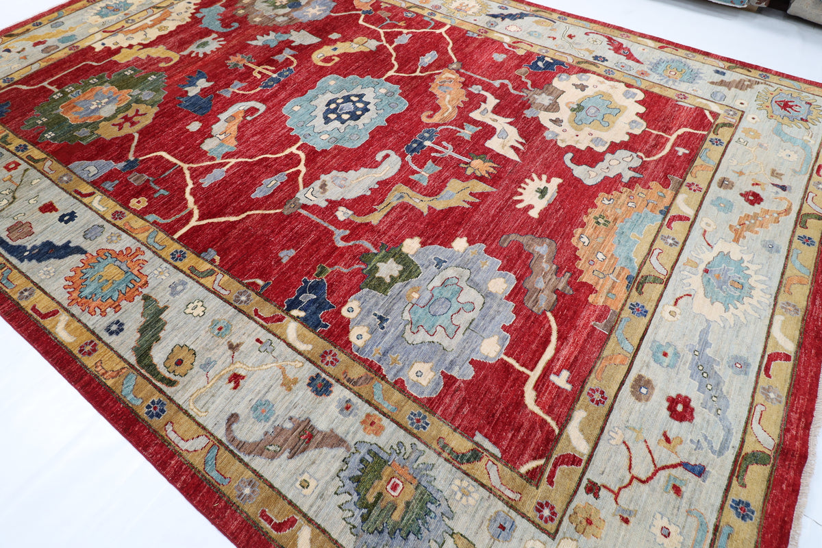 305 x 418 cm | Oushak Red Design Hand Knotted veg Dye Wool Afghan Carpet