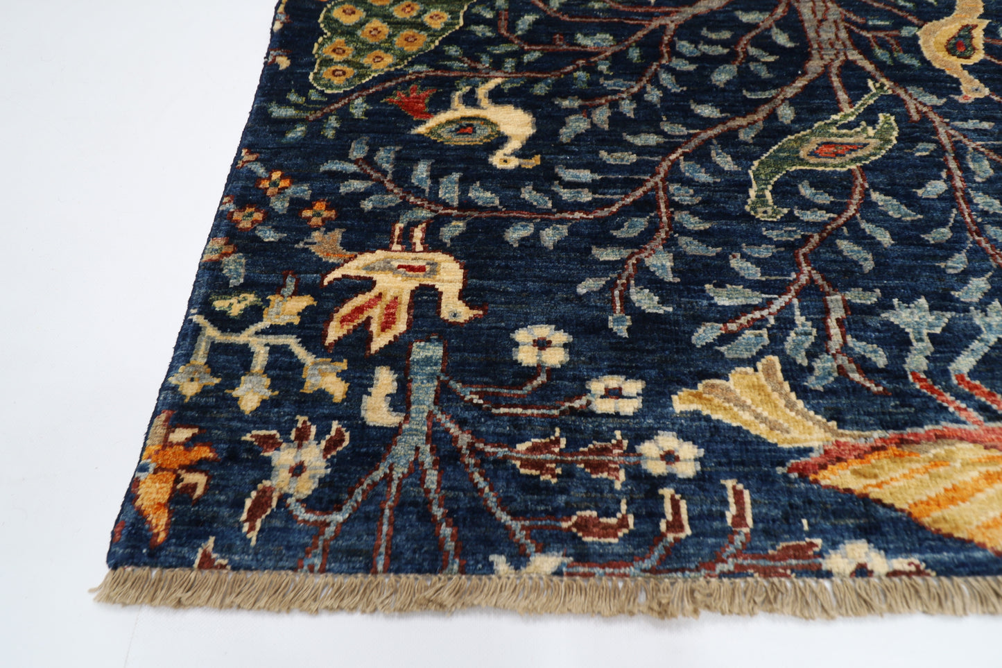 103 x 151 cm | Birds Navy Afghan Tribal Hand Knotted Wool Carpet