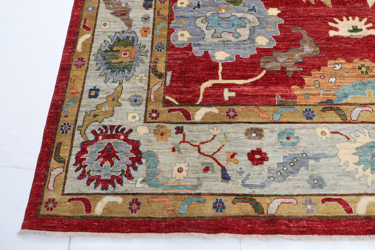 305 x 418 cm | Oushak Red Design Hand Knotted veg Dye Wool Afghan Carpet
