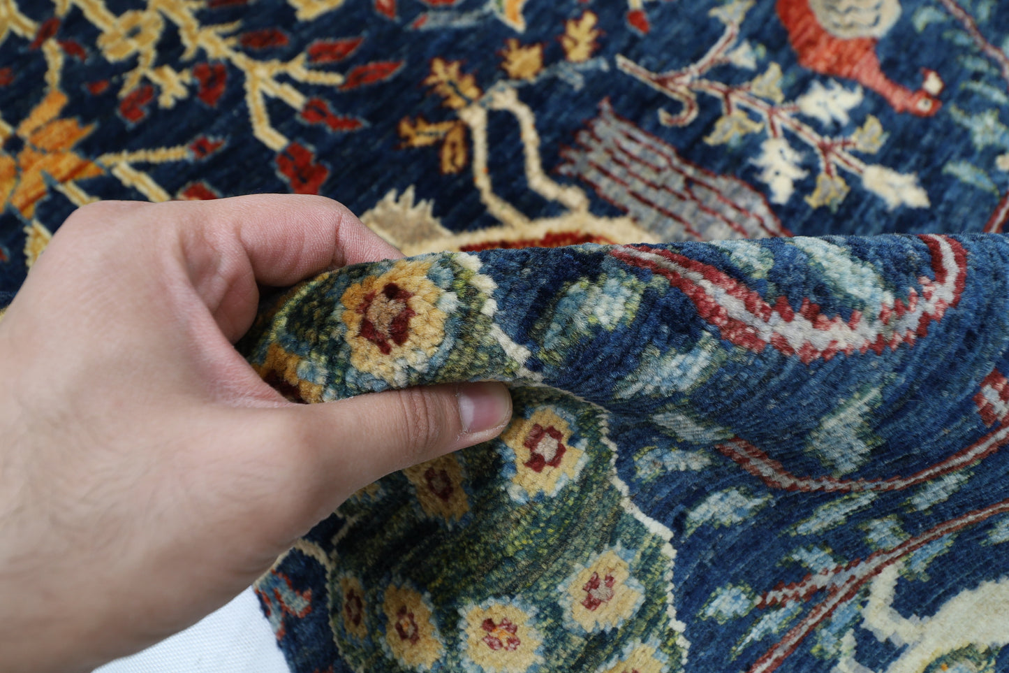 103 x 151 cm | Birds Navy Afghan Tribal Hand Knotted Wool Carpet