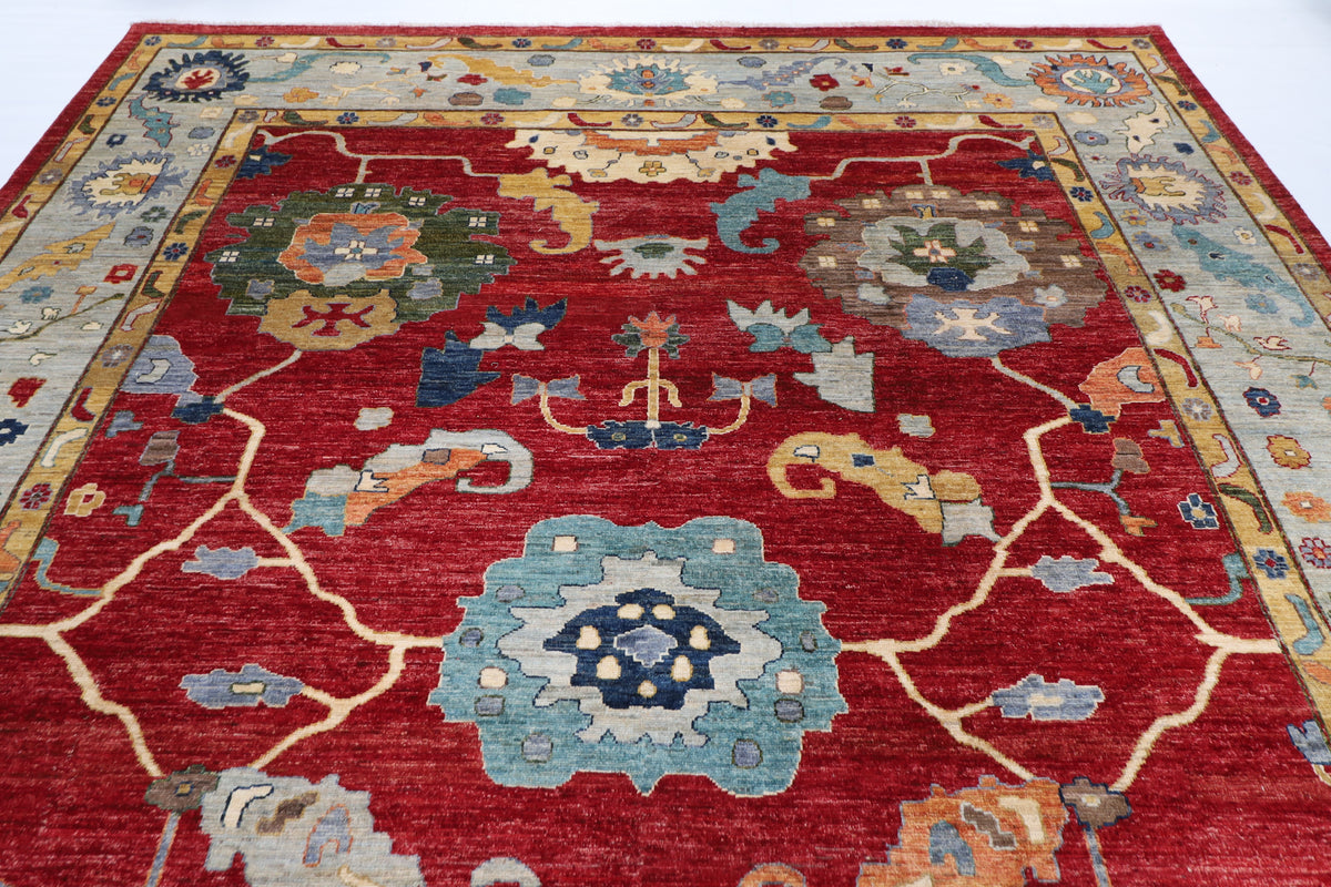 305 x 418 cm | Oushak Red Design Hand Knotted veg Dye Wool Afghan Carpet