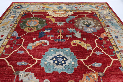 305 x 418 cm | Oushak Red Design Hand Knotted veg Dye Wool Afghan Carpet