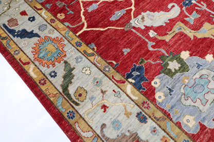 305 x 418 cm | Oushak Red Design Hand Knotted veg Dye Wool Afghan Carpet