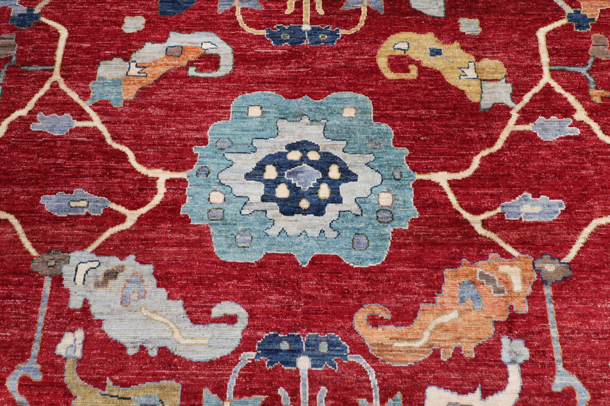 305 x 418 cm | Oushak Red Design Hand Knotted veg Dye Wool Afghan Carpet