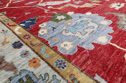 305 x 418 cm | Oushak Red Design Hand Knotted veg Dye Wool Afghan Carpet