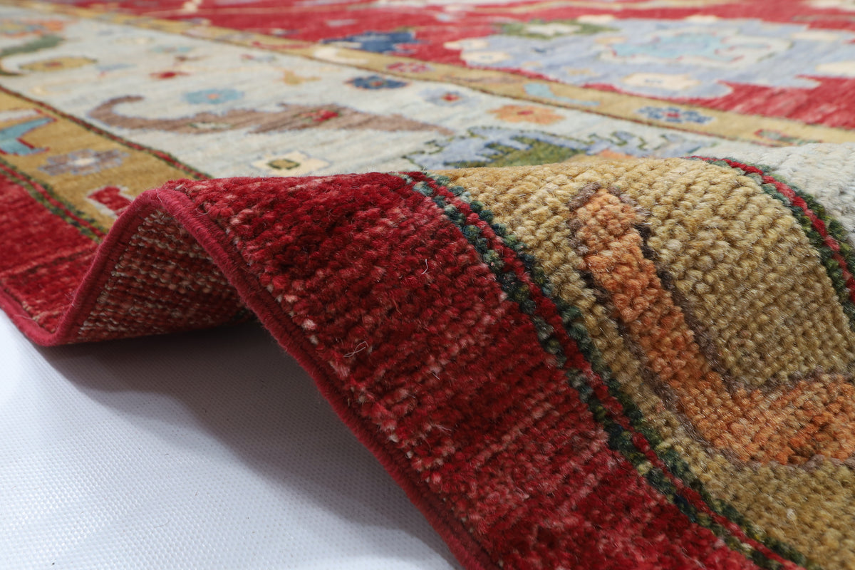 305 x 418 cm | Oushak Red Design Hand Knotted veg Dye Wool Afghan Carpet