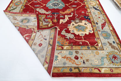 305 x 418 cm | Oushak Red Design Hand Knotted veg Dye Wool Afghan Carpet