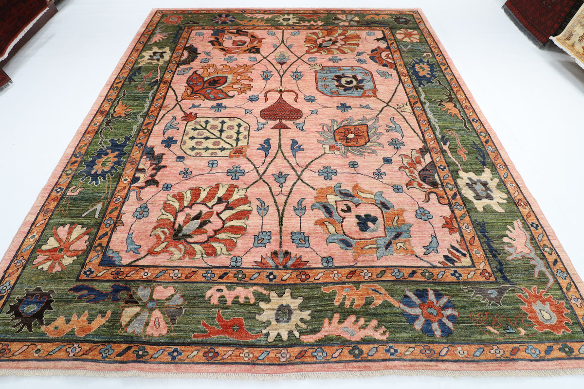 260 x 307 cm | Oushak Pink Design Hand Knotted veg Dye Wool Afghan Carpet