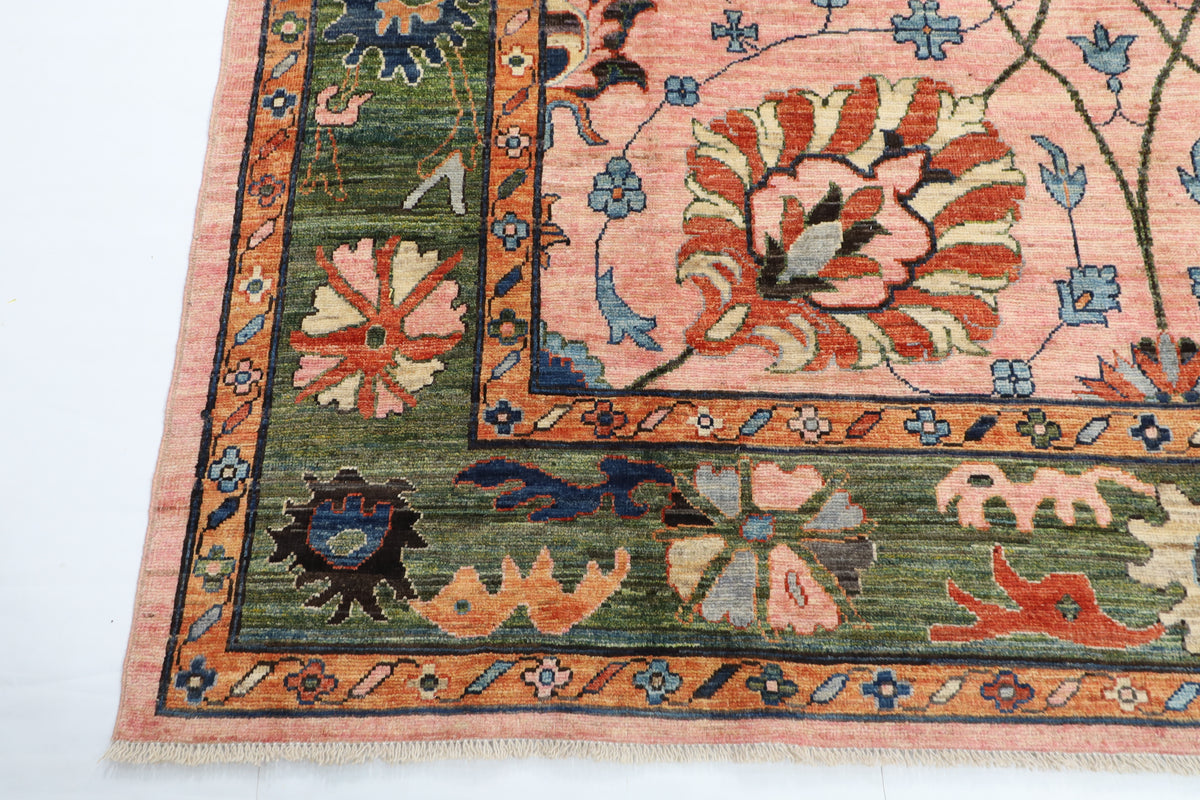260 x 307 cm | Oushak Pink Design Hand Knotted veg Dye Wool Afghan Carpet