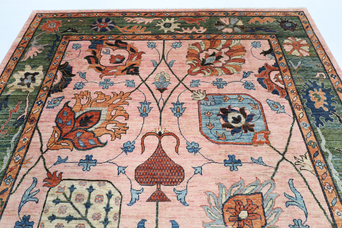 260 x 307 cm | Oushak Pink Design Hand Knotted veg Dye Wool Afghan Carpet