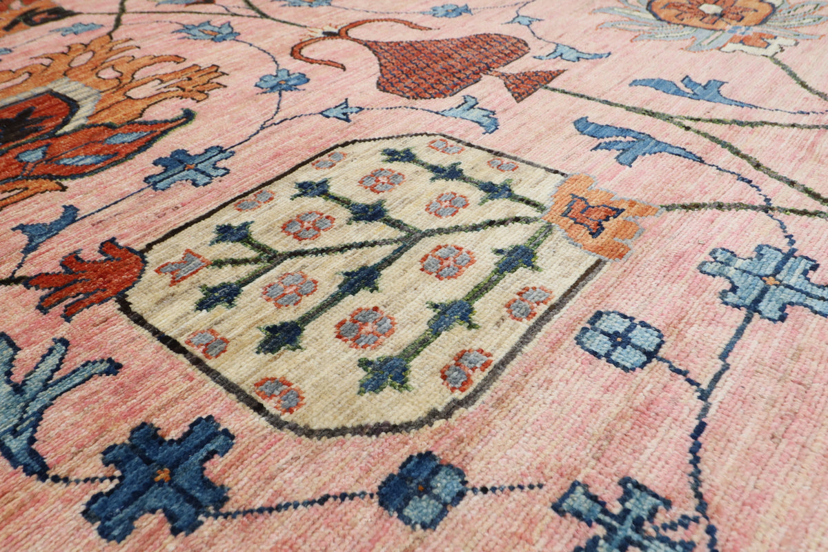 260 x 307 cm | Oushak Pink Design Hand Knotted veg Dye Wool Afghan Carpet