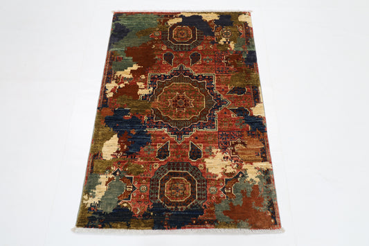 81 x 120 cm | Abstract Mamluk Afghan Tribal Hand Knotted Wool Carpet