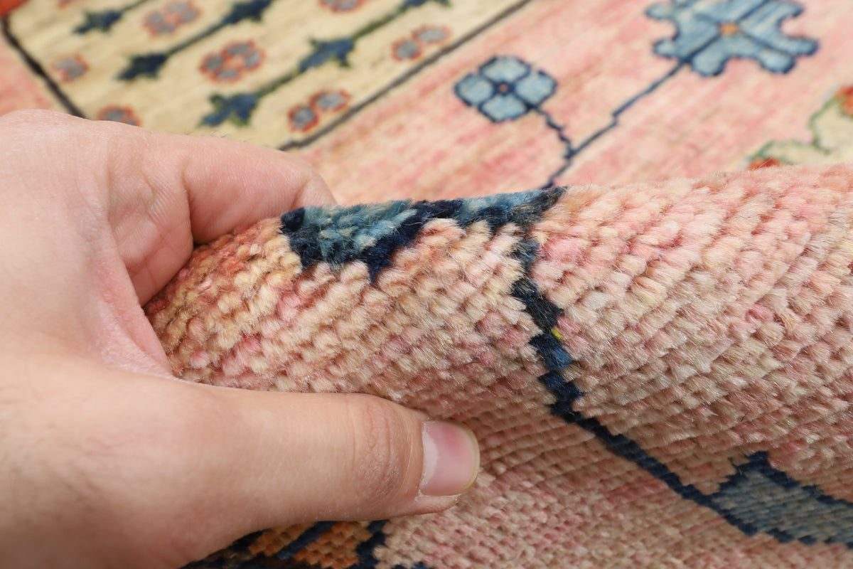 260 x 307 cm | Oushak Pink Design Hand Knotted veg Dye Wool Afghan Carpet
