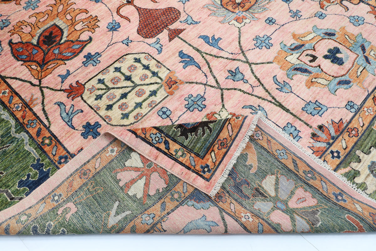 260 x 307 cm | Oushak Pink Design Hand Knotted veg Dye Wool Afghan Carpet