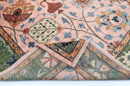 260 x 307 cm | Oushak Pink Design Hand Knotted veg Dye Wool Afghan Carpet