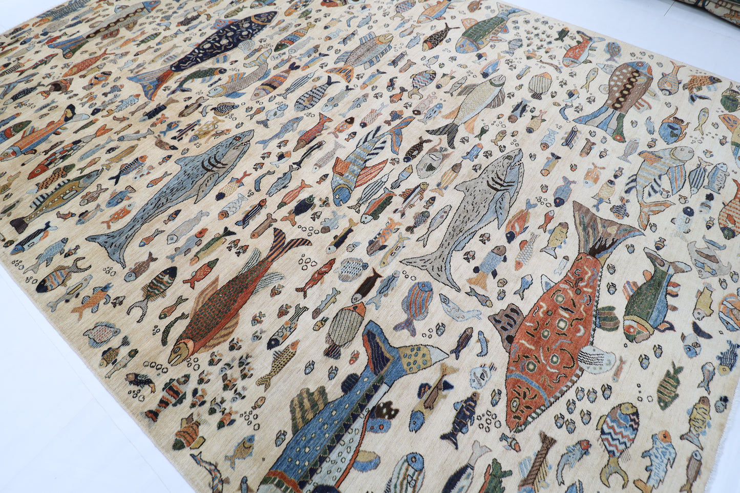 300 x 420 cm | Oriental Fish beige Area Rug Afghan Hand Knotted Veg Dye Wool carpet