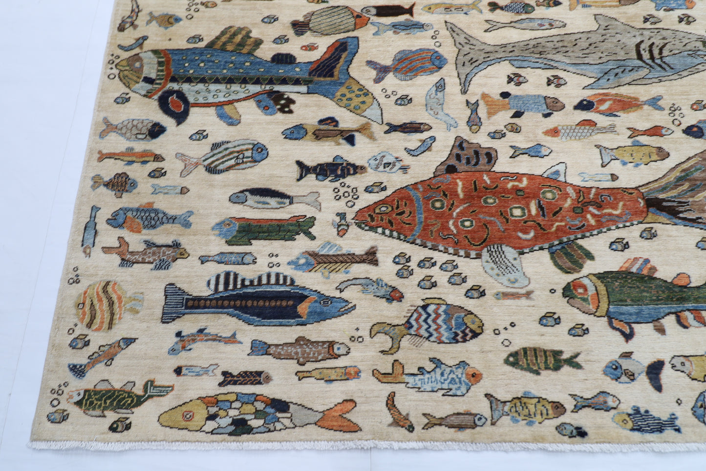 300 x 420 cm | Oriental Fish beige Area Rug Afghan Hand Knotted Veg Dye Wool carpet