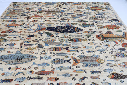 300 x 420 cm | Oriental Fish beige Area Rug Afghan Hand Knotted Veg Dye Wool carpet
