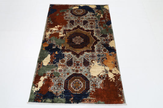 99 x 151 cm | Abstract Mamluk Afghan Tribal Hand Knotted Wool Carpet