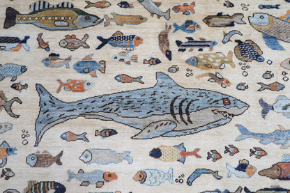 300 x 420 cm | Oriental Fish beige Area Rug Afghan Hand Knotted Veg Dye Wool carpet