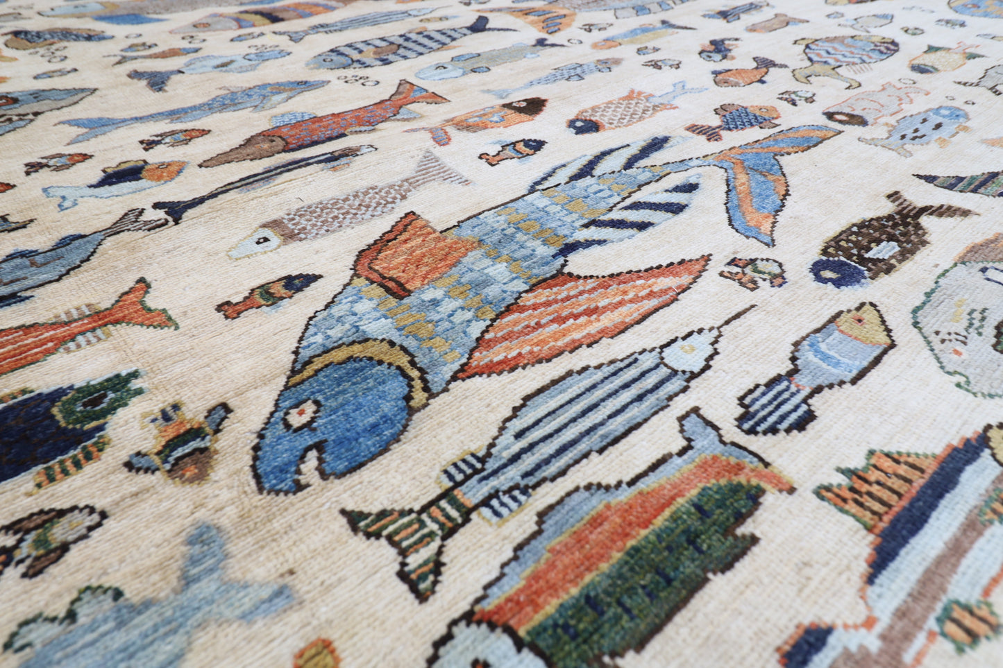 300 x 420 cm | Oriental Fish beige Area Rug Afghan Hand Knotted Veg Dye Wool carpet