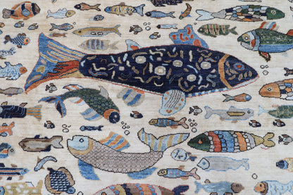 300 x 420 cm | Oriental Fish beige Area Rug Afghan Hand Knotted Veg Dye Wool carpet