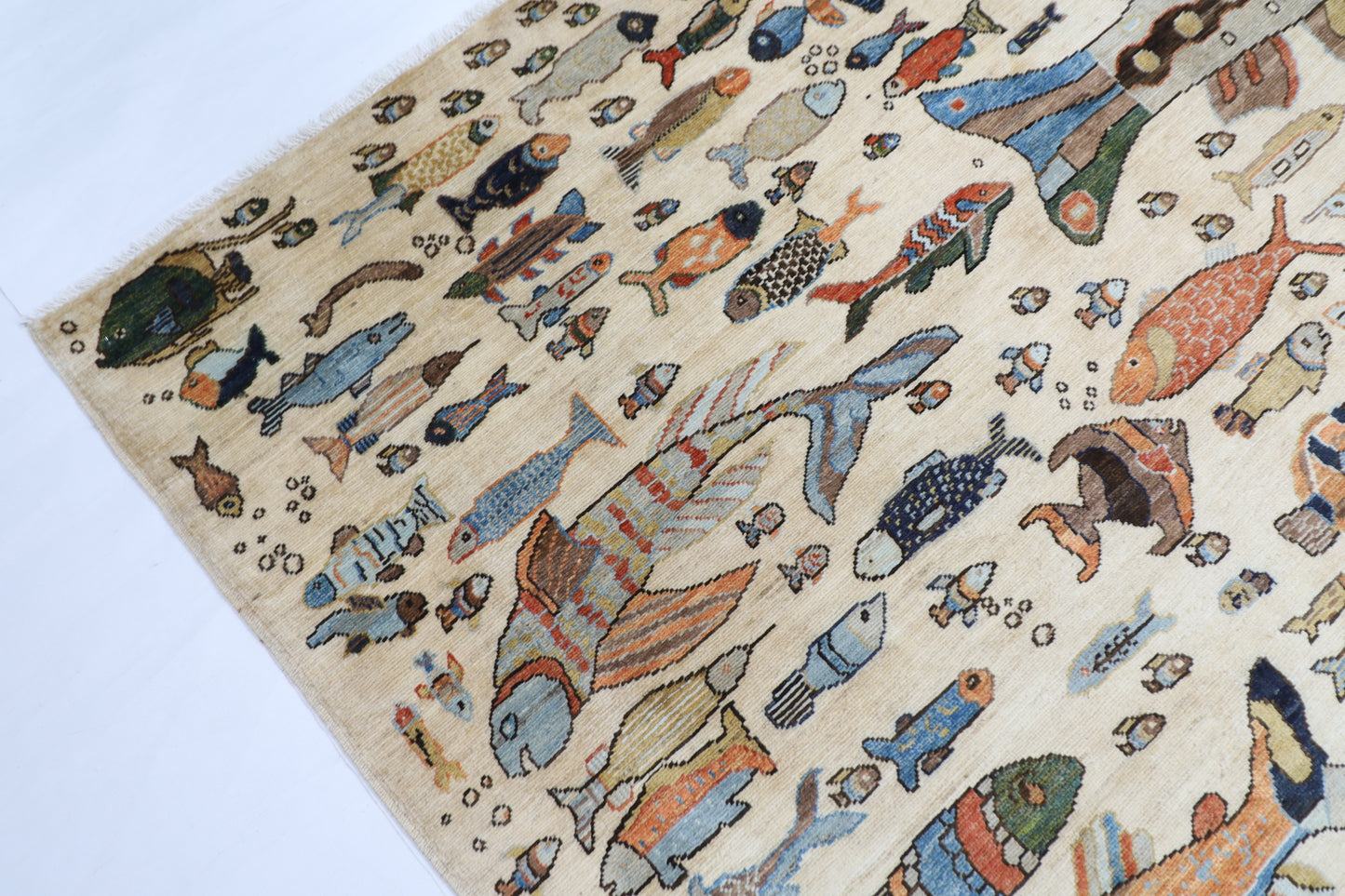 300 x 420 cm | Oriental Fish beige Area Rug Afghan Hand Knotted Veg Dye Wool carpet