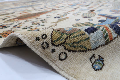 300 x 420 cm | Oriental Fish beige Area Rug Afghan Hand Knotted Veg Dye Wool carpet