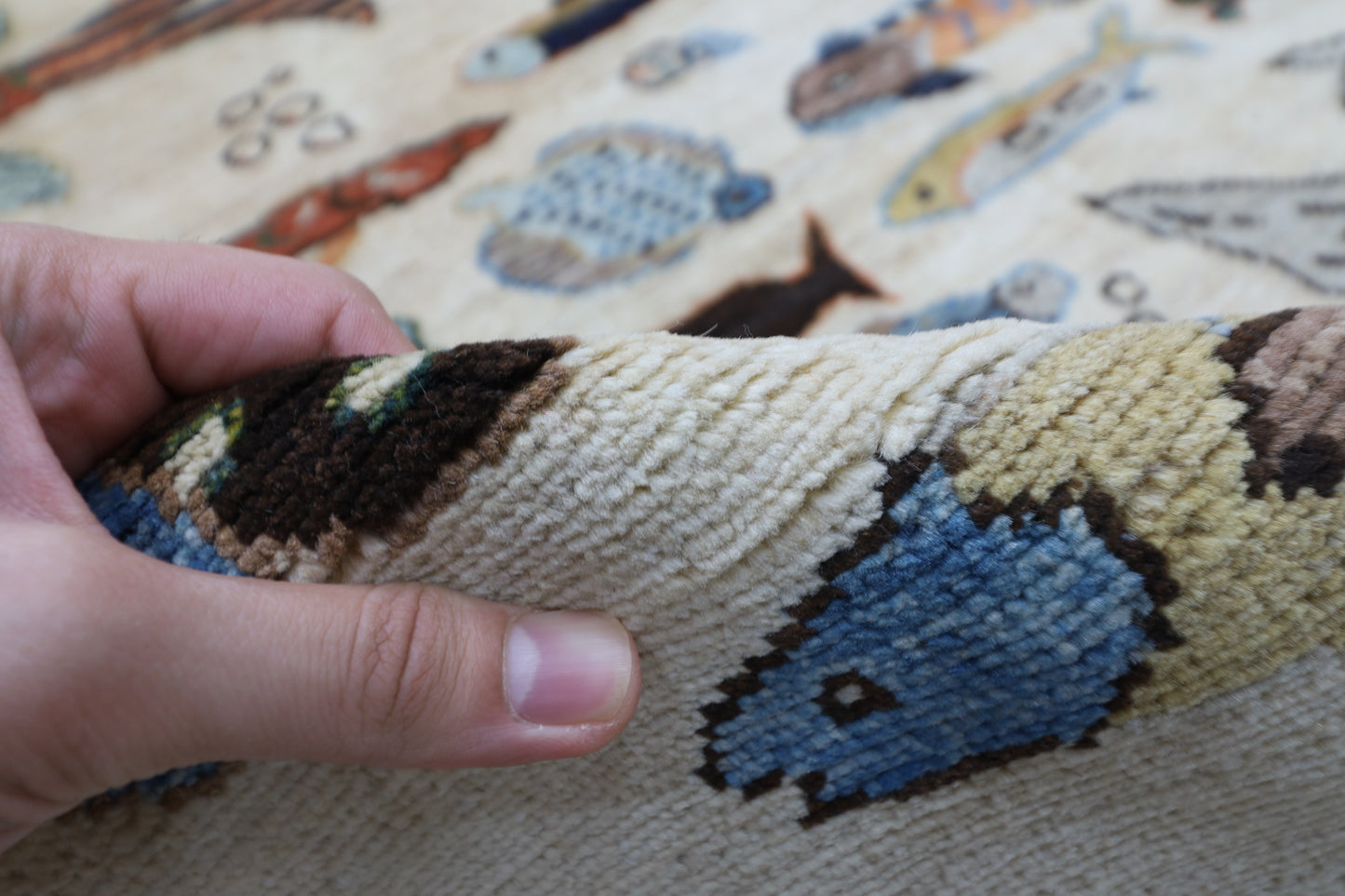 300 x 420 cm | Oriental Fish beige Area Rug Afghan Hand Knotted Veg Dye Wool carpet
