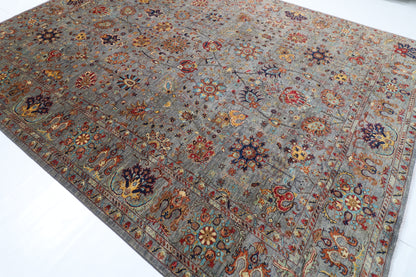274 x 366 cm | Sultani Gray Design Hand Knotted veg Dye Wool Afghan Carpet