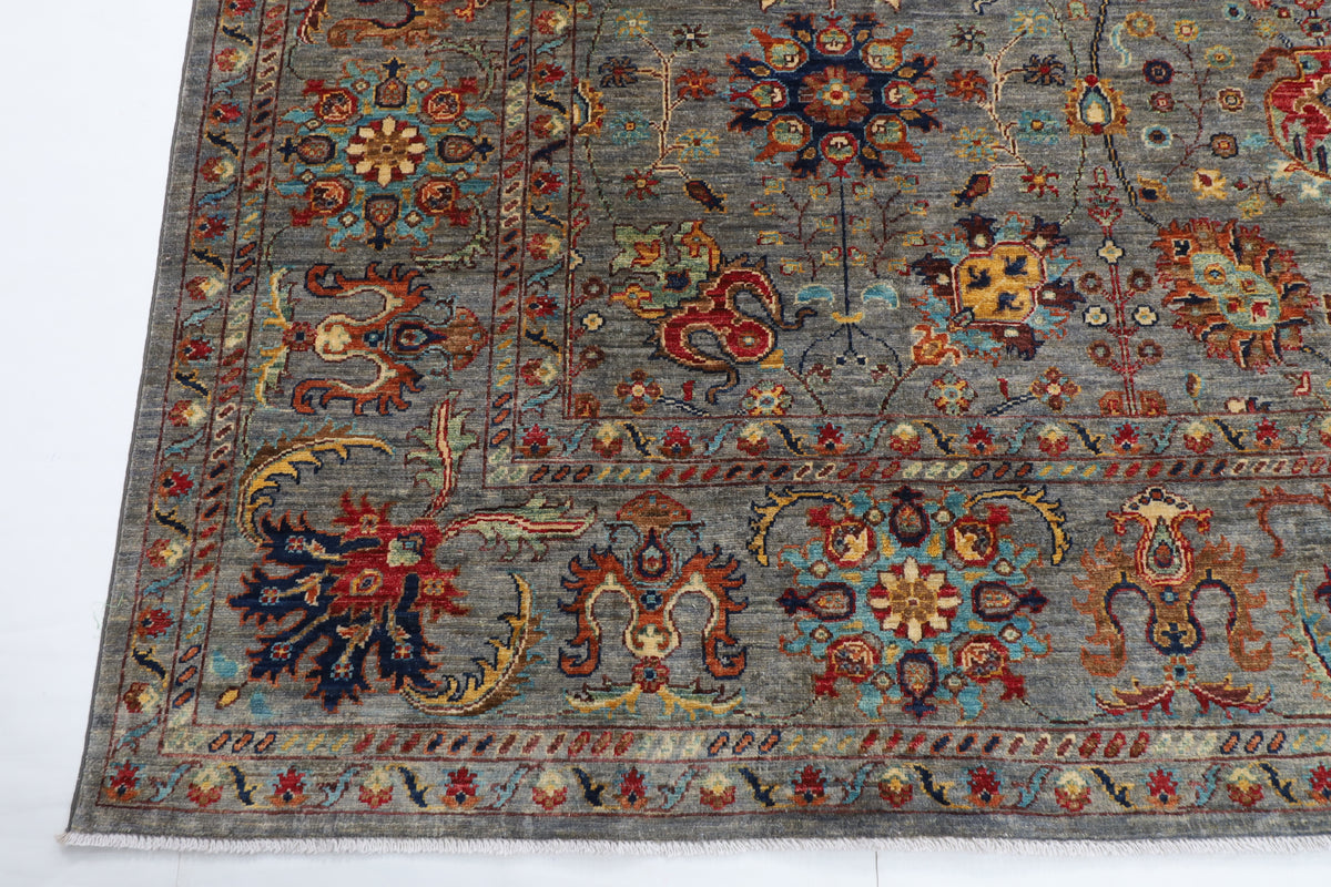 274 x 366 cm | Sultani Gray Design Hand Knotted veg Dye Wool Afghan Carpet