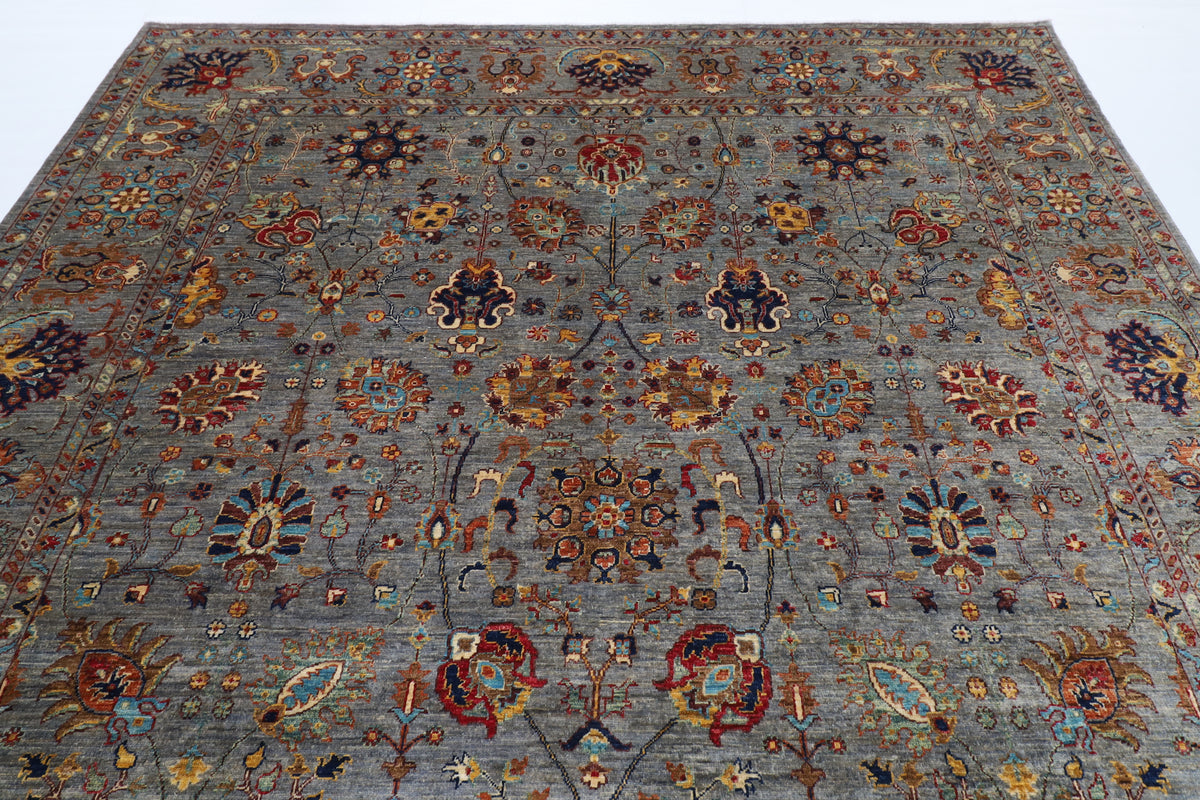 274 x 366 cm | Sultani Gray Design Hand Knotted veg Dye Wool Afghan Carpet