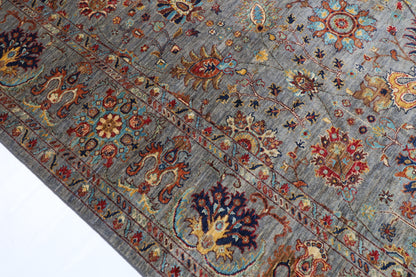 274 x 366 cm | Sultani Gray Design Hand Knotted veg Dye Wool Afghan Carpet