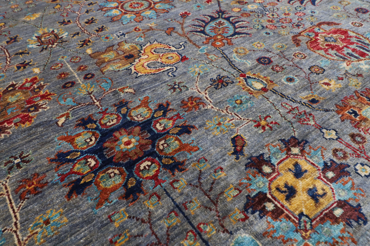 274 x 366 cm | Sultani Gray Design Hand Knotted veg Dye Wool Afghan Carpet