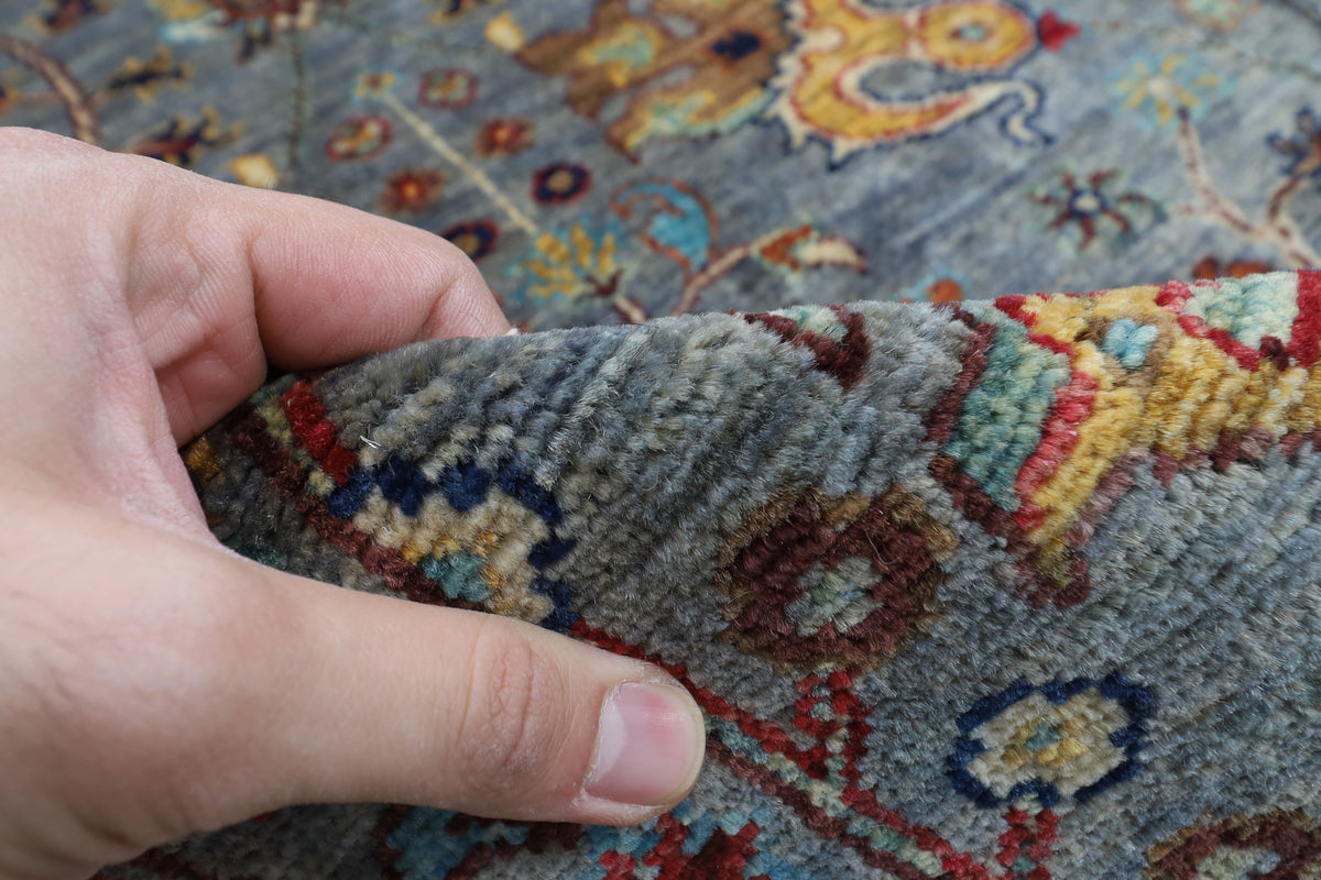 274 x 366 cm | Sultani Gray Design Hand Knotted veg Dye Wool Afghan Carpet