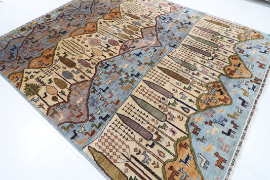 252 x 293 cm | Tree of life Animal Design Hand Knotted veg Dye Wool Afghan Carpet