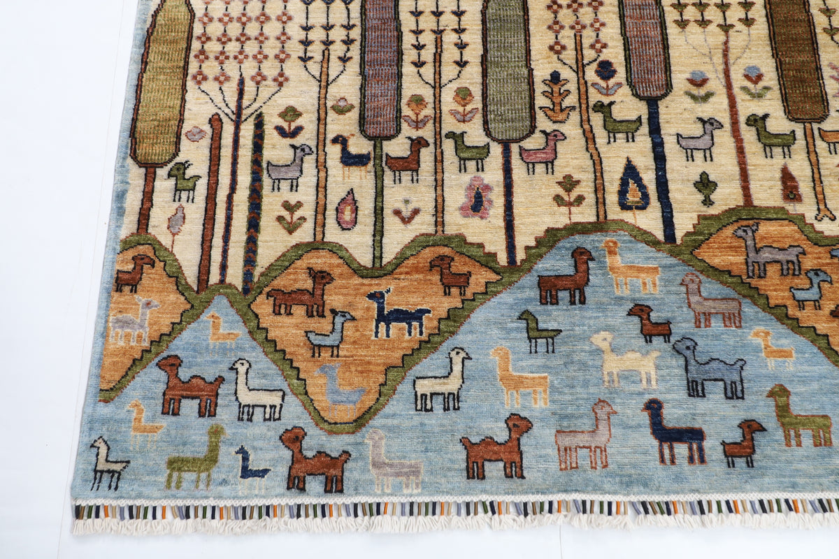 252 x 293 cm | Tree of life Animal Design Hand Knotted veg Dye Wool Afghan Carpet