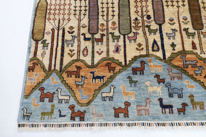 252 x 293 cm | Tree of life Animal Design Hand Knotted veg Dye Wool Afghan Carpet